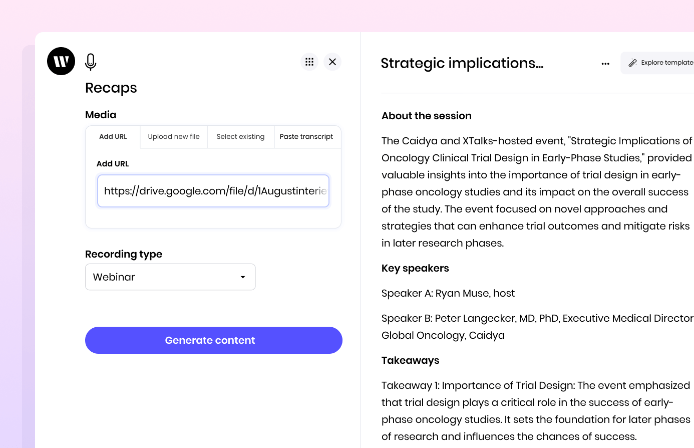 Using Recaps in Writer to summarize a webinar