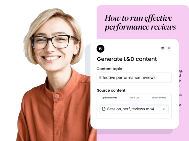 Generate L&D content. Content topic: Effective performance reviews. Source content: Session_perf_reviews.mp4. Output: How to run effective performance reviews.